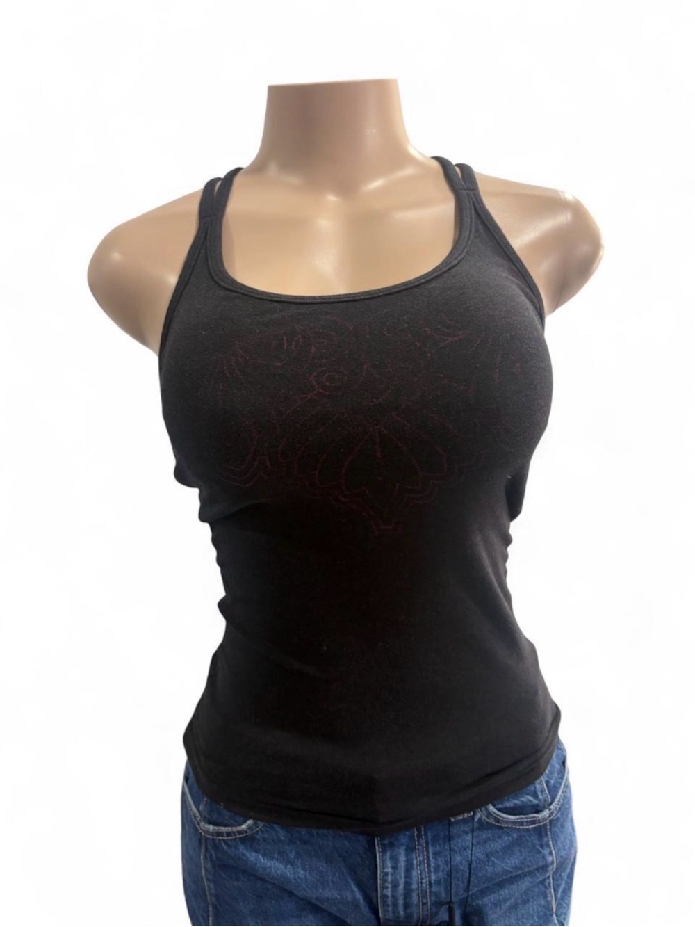 Green Apple Charcoal Racerback Tank with Subtle Front Detail